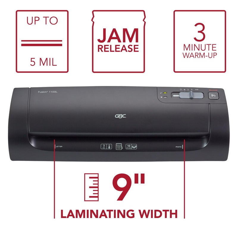GBC Thermal Laminator Machine, Fusion 1100L, 9 Inch, 4 Min Warm-up, 3 or 5 Mil, with 10 EZUse Laminating Pouches (1703074) - Image 2